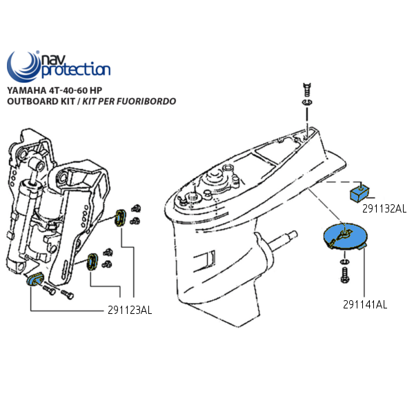 Kit Anodi Yamaha 4T 40/60 hp - In alluminio - Tecnoseal - Motore Fuoribordo